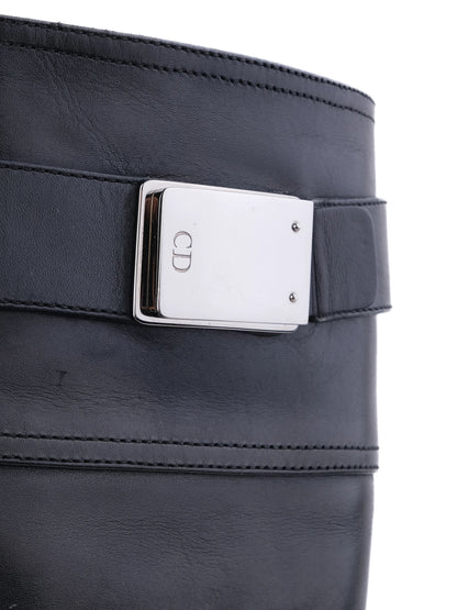 Excellent Dior Black Leather Knee-High Boots Size 36 with Buckle Detail