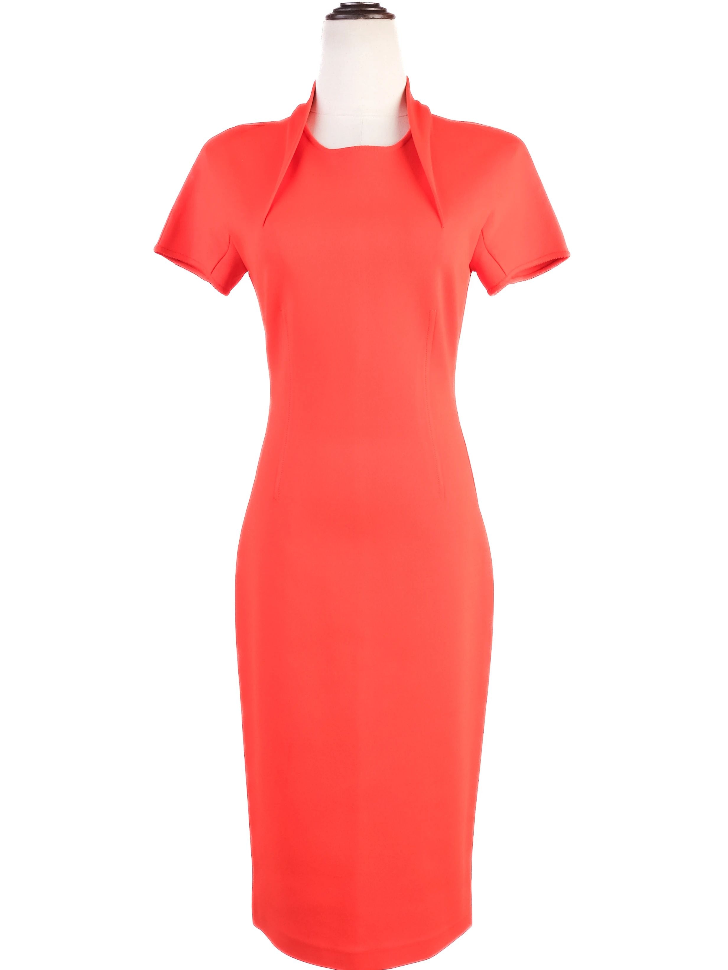 Excellent St. John Red Viscose Dress Size S with Structured Collar