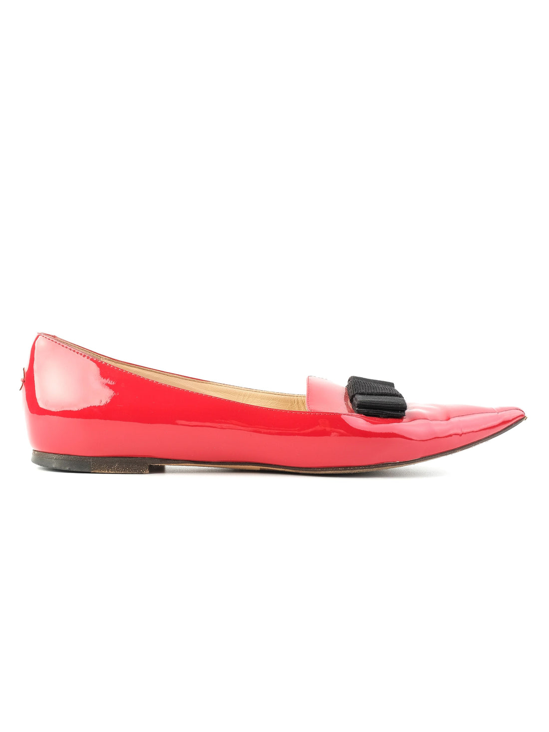 Good Jimmy Choo Red Leather Flat Shoes Size 39 with Black Bow
