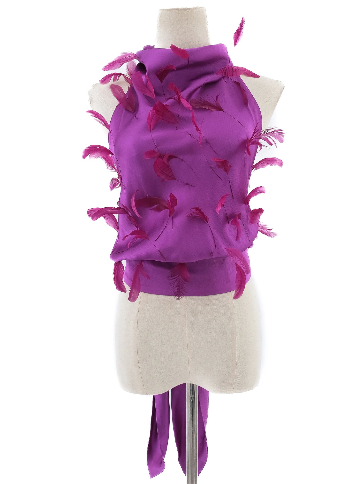 Excellent The Attico Purple Silk Top with Feathers, Size M