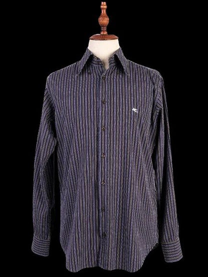 Excellent Etro Striped Button-Up Shirt Purple Cotton Size L