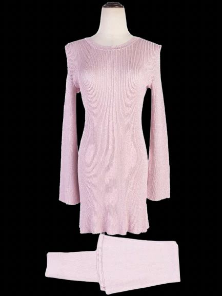 Nina Ricci Pink Ribbed Long-Sleeve Sweater Dress Size S Excellent