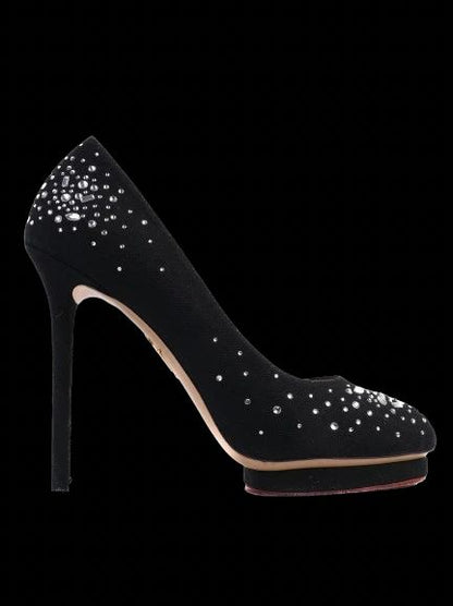 Excellent Charlotte Olympia Black Leather High-Heeled Shoes Size 39