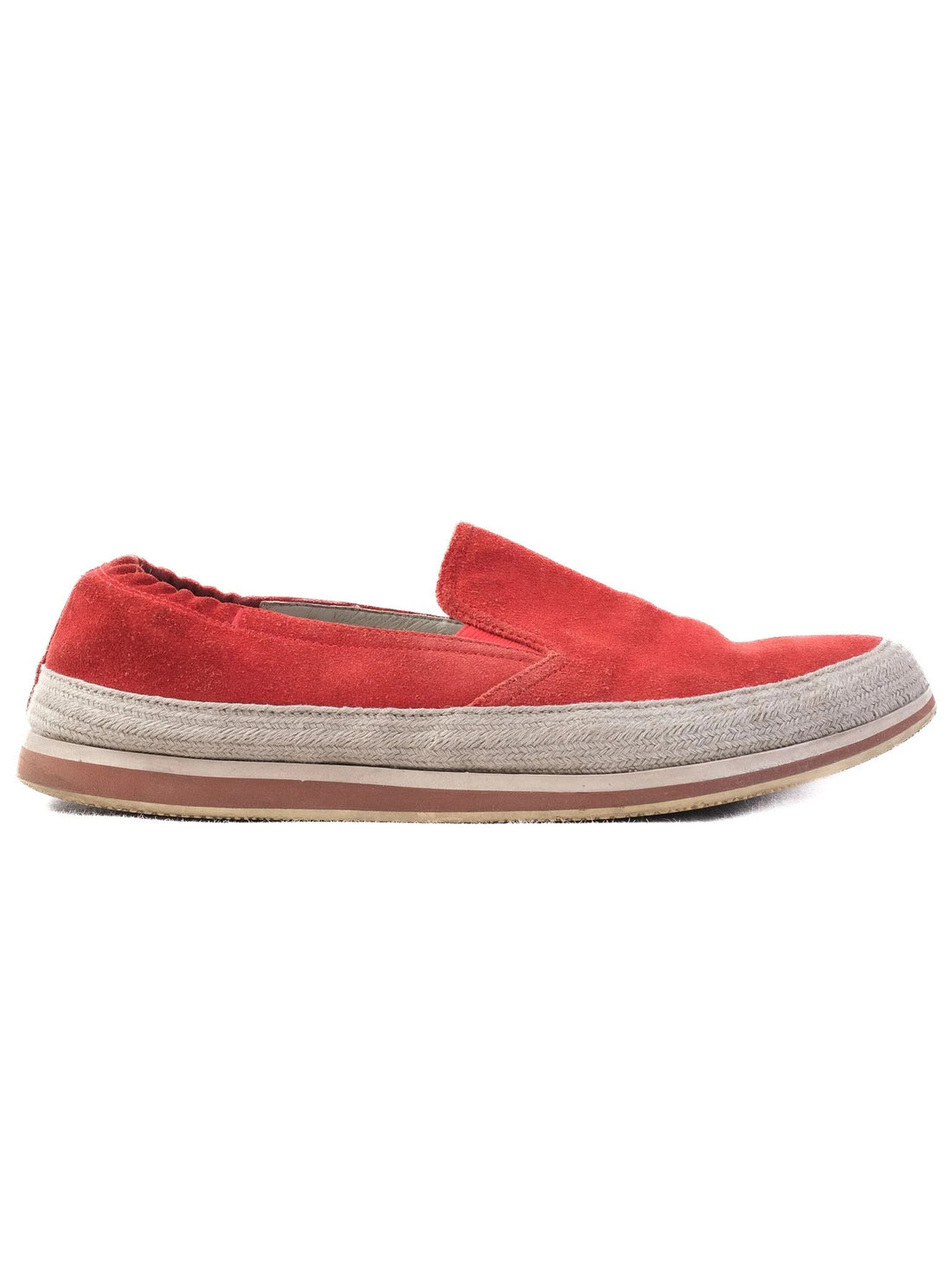 Excellent Prada Red Suede Slip-On Shoes Size 42 for Men