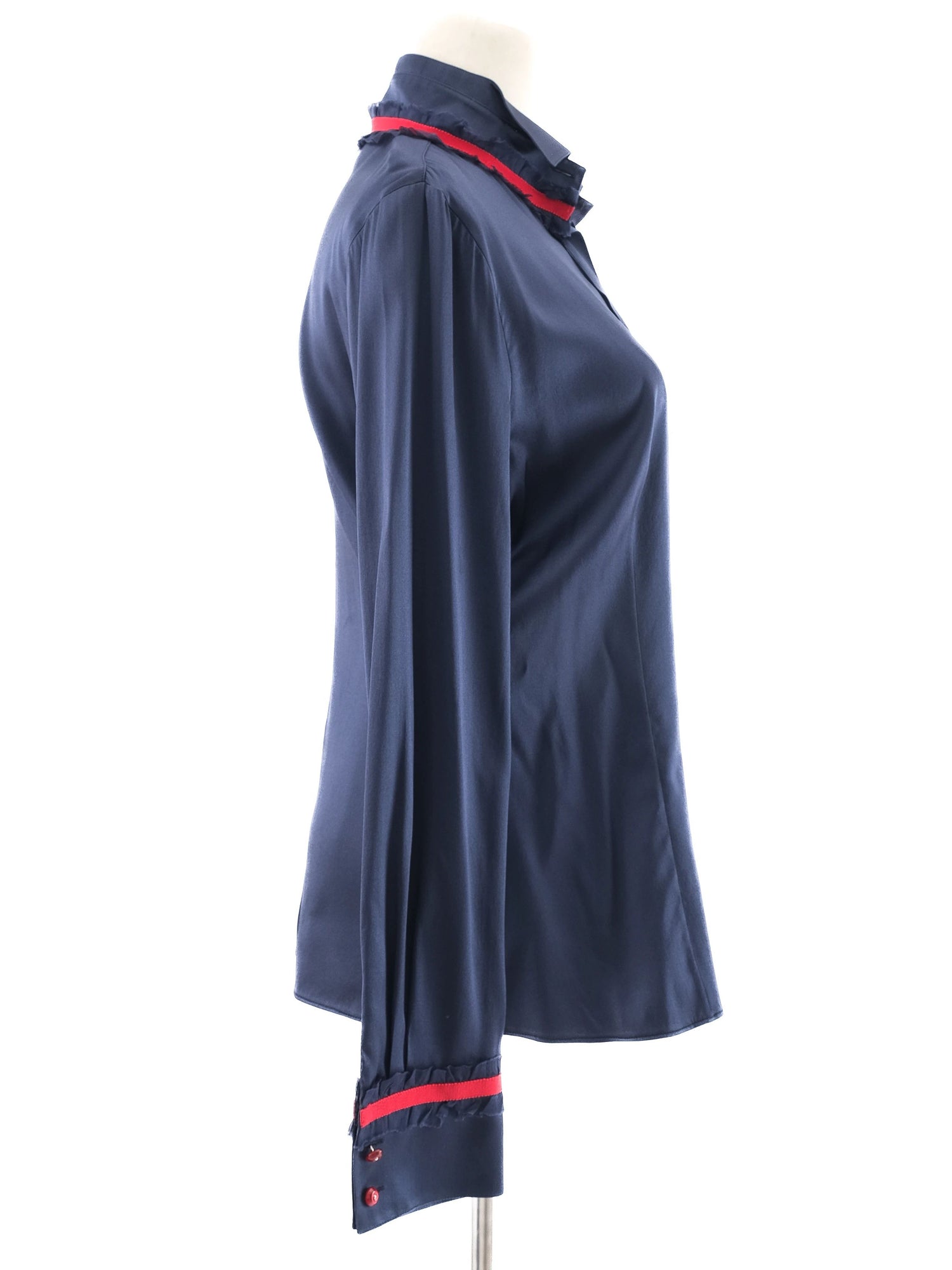 Excellent Emporio Armani Blue Silk Long-Sleeved Shirt Size M