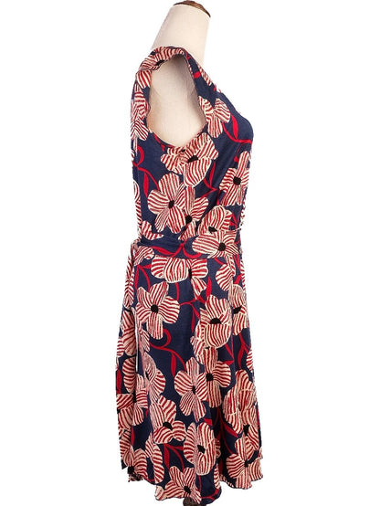 Moschino Floral Silk Dress in Blue with Red &amp; White Accents