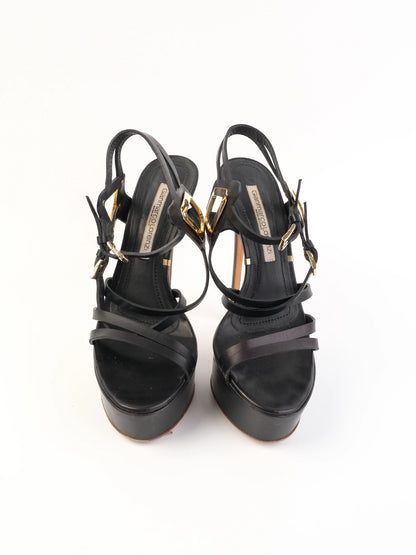 Excellent Gianmarco Lorenzi Black Leather High-Heeled Sandals Size 38