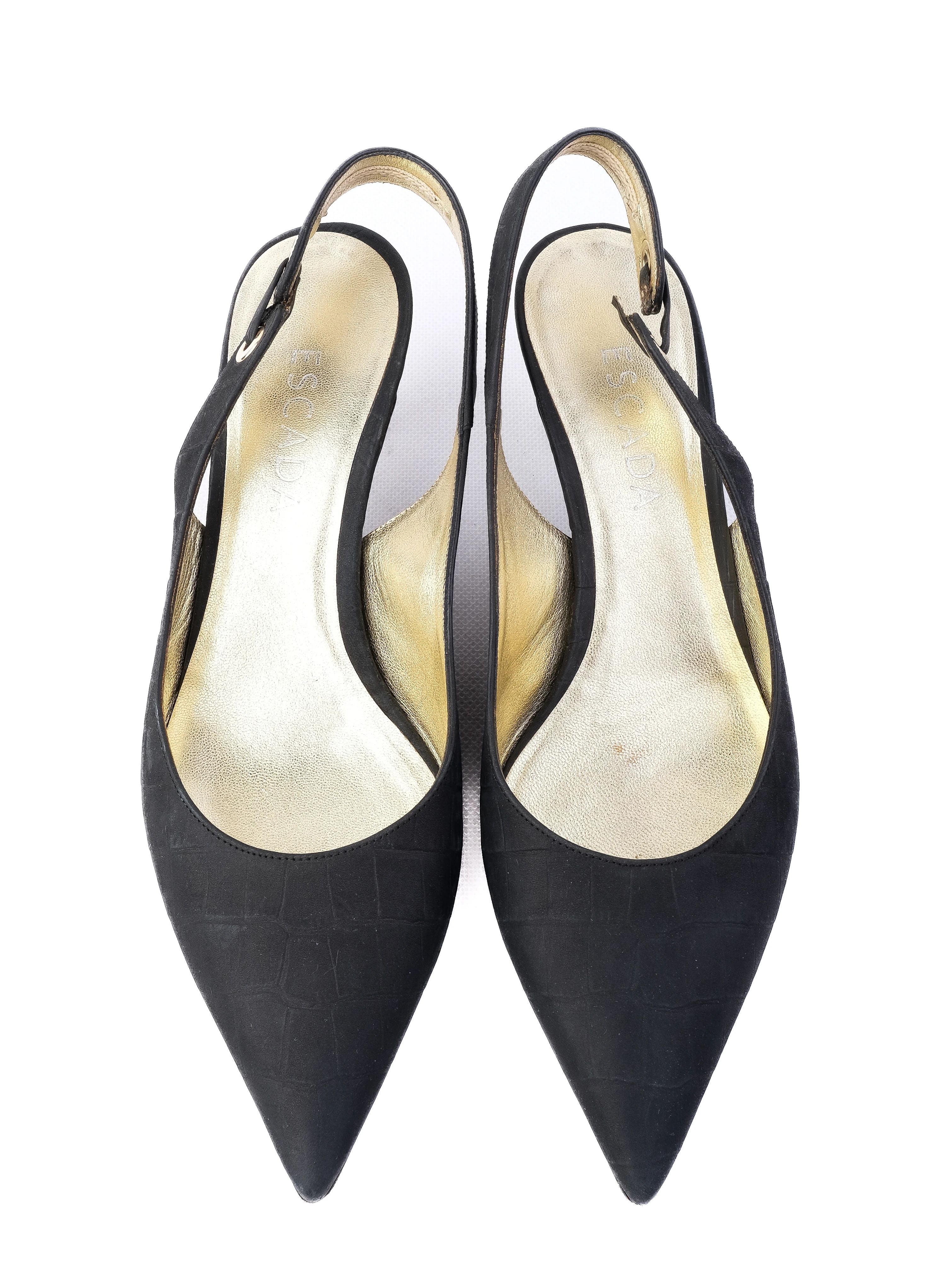 Escada Black Leather Slingback High Heel Shoes with Metal Eyelets