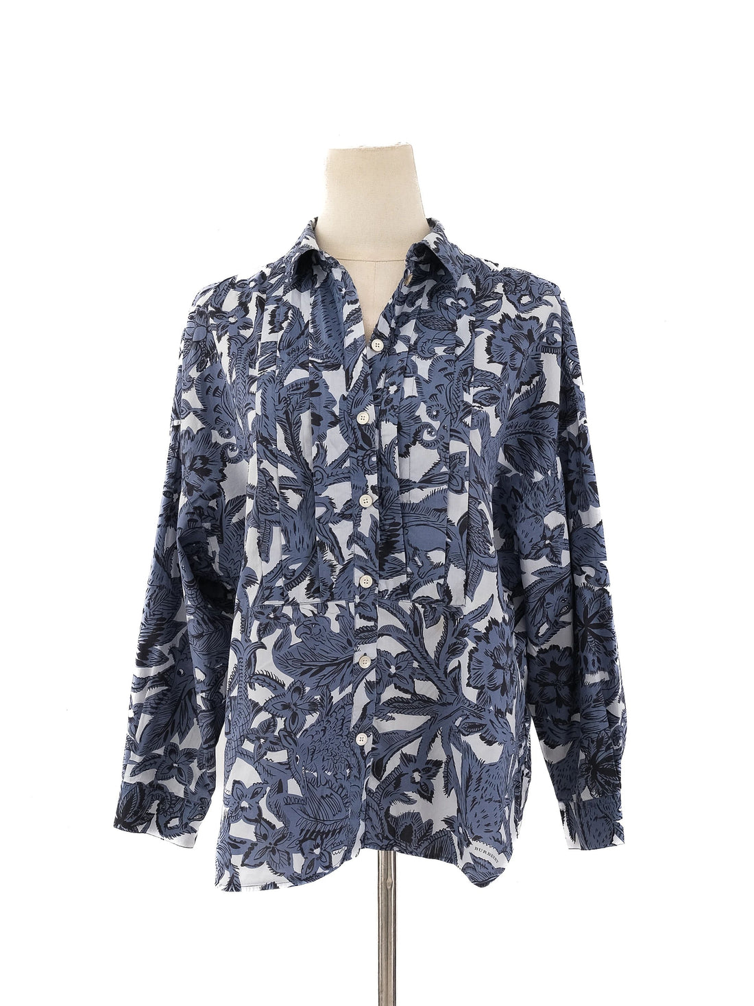 Burberry Blue Floral Animal Print Button-Up Shirt Women Size M