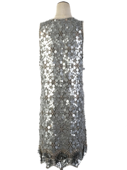 Excellent Gray Silk Sleeveless Dress with Sequin Embellishments