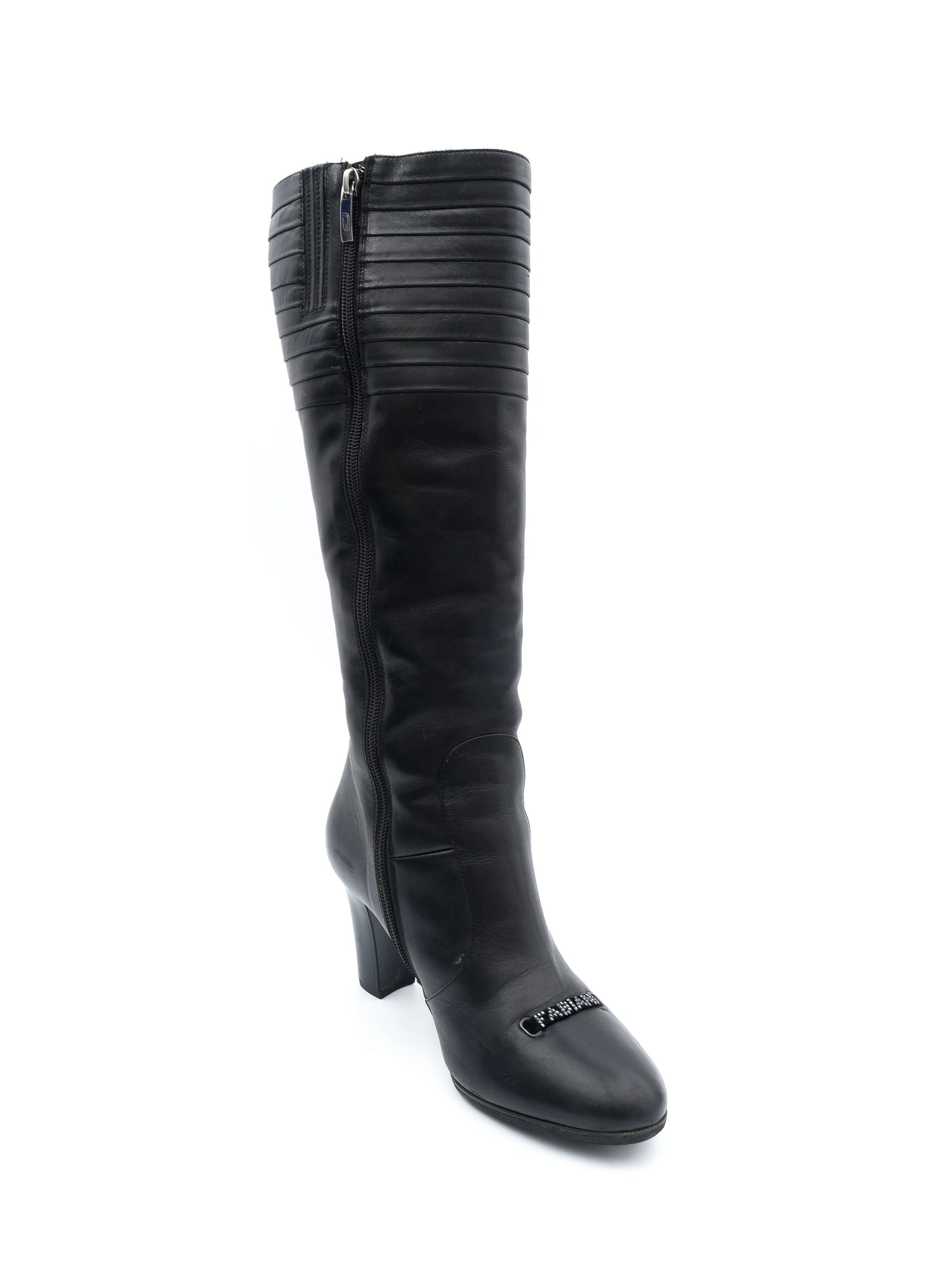 Excellent Giovanni Fabiani Black Leather Knee-High Boots Size 38