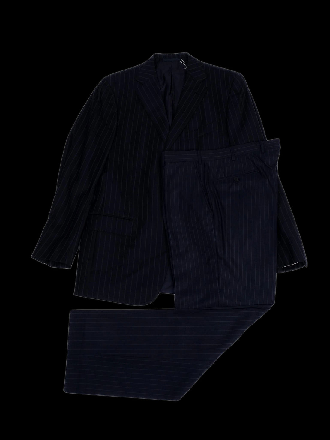Excellent Ermenegildo Zegna Black Wool Pinstripe Suit XL