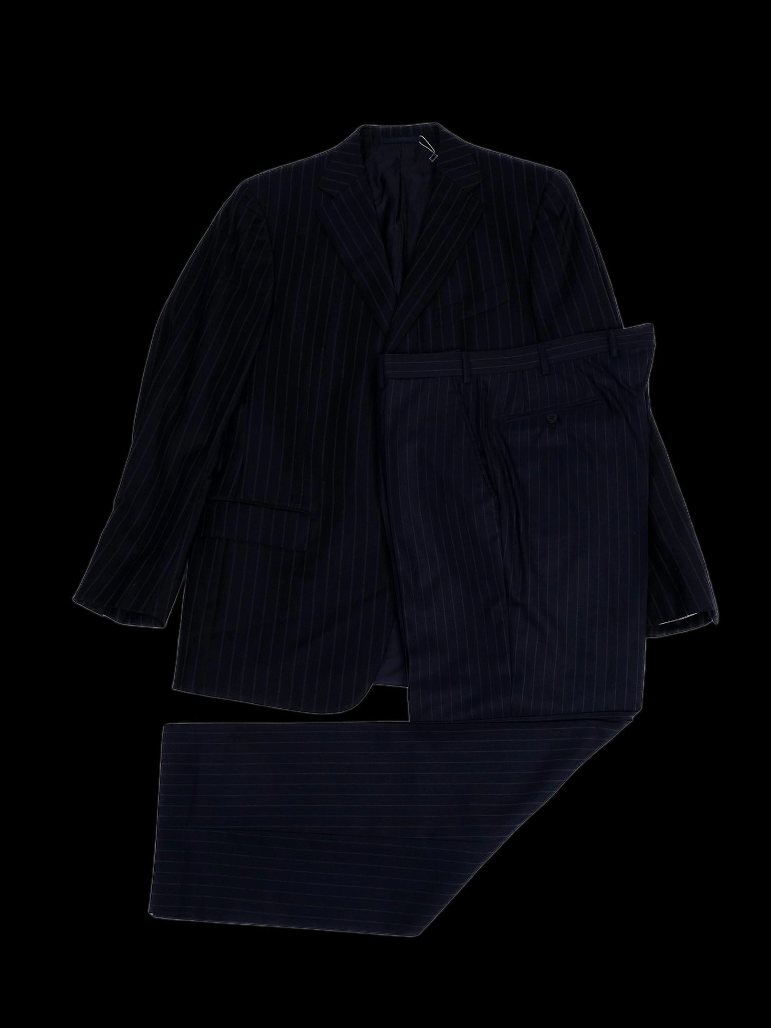 Excellent Ermenegildo Zegna Black Wool Pinstripe Suit XL