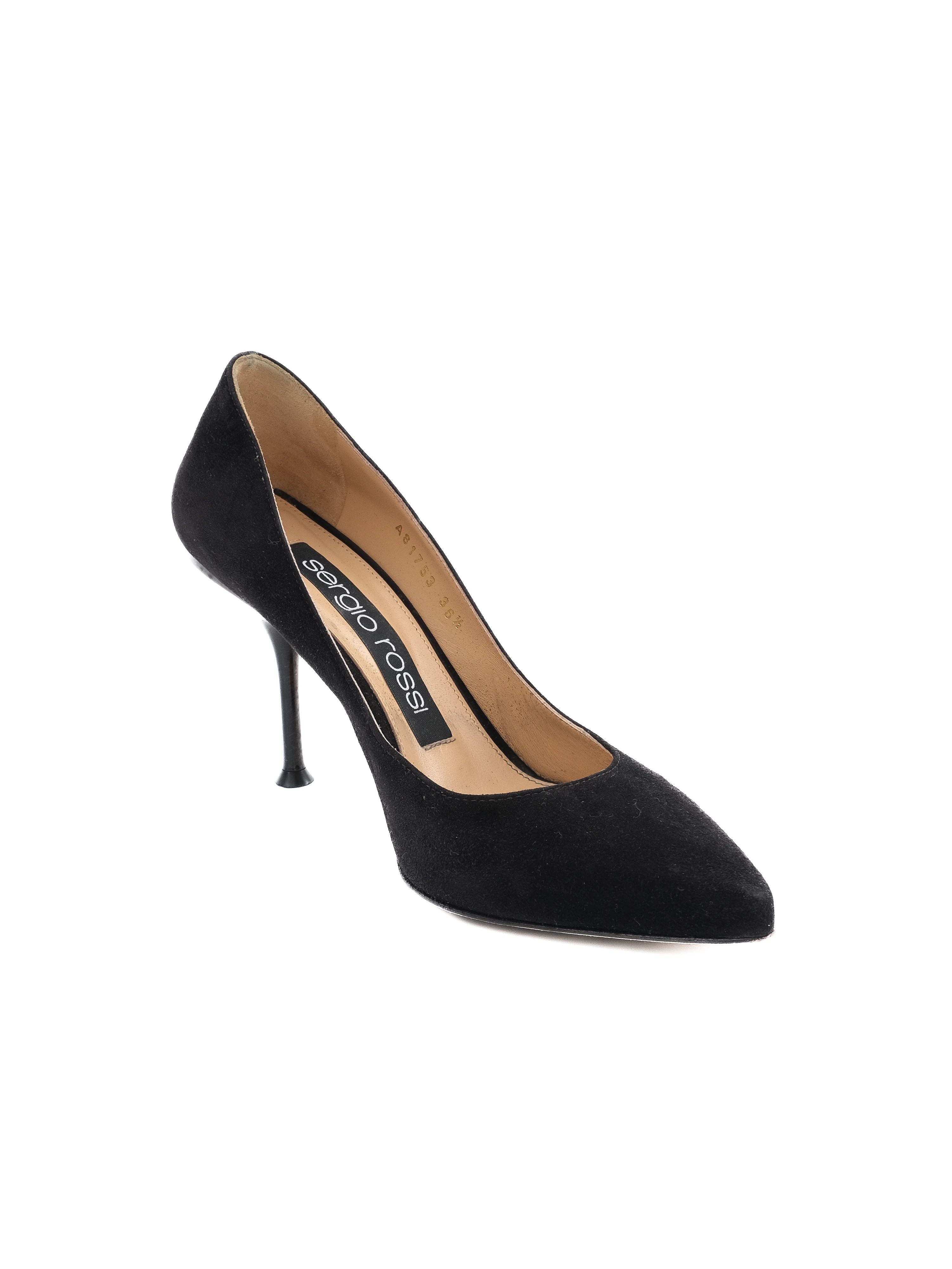 Excellent Sergio Rossi Black Genuine Suede High Heels Size 36.5