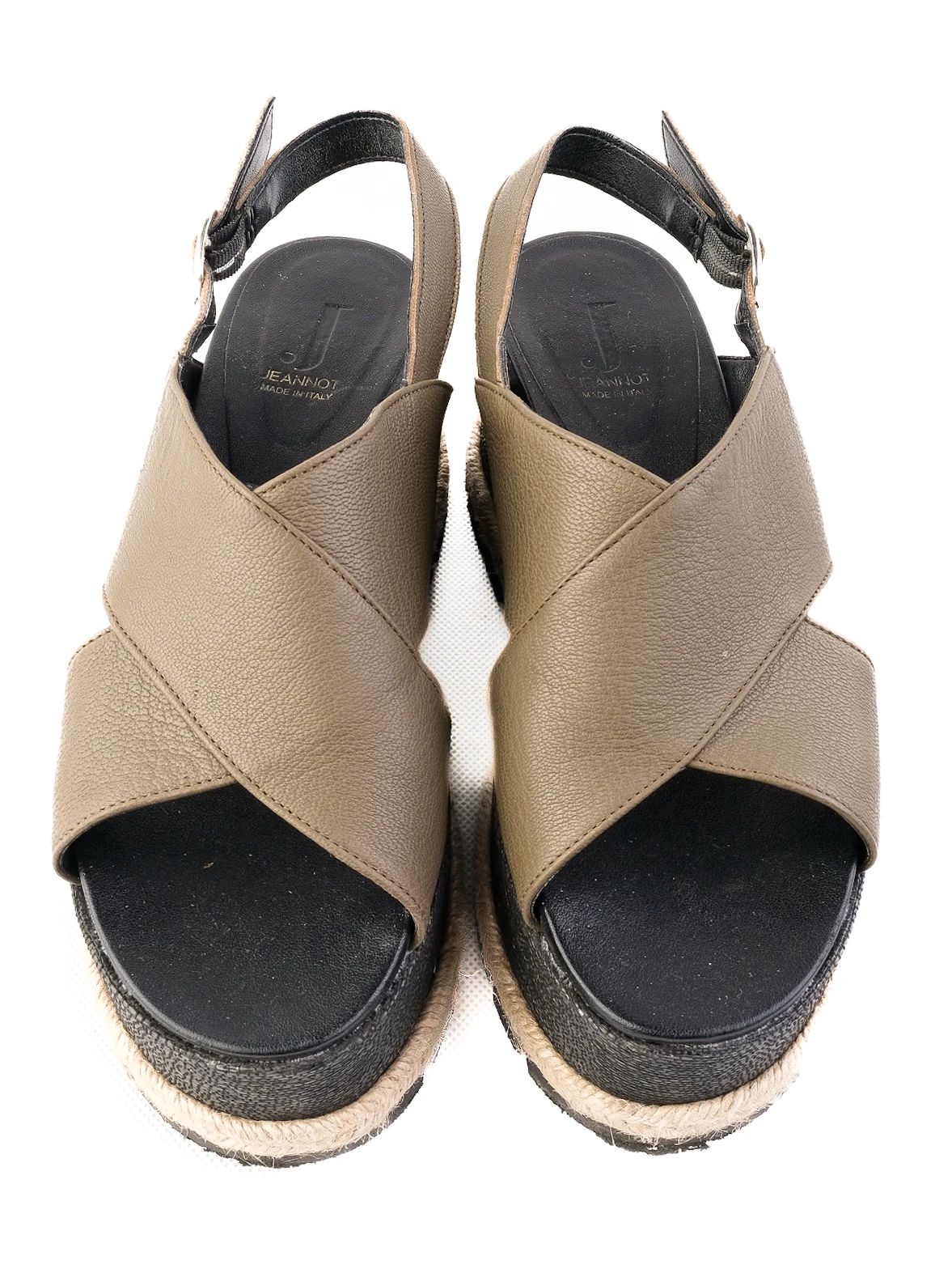 Excellent Jeannot Green Leather Platform Sandals Size 38
