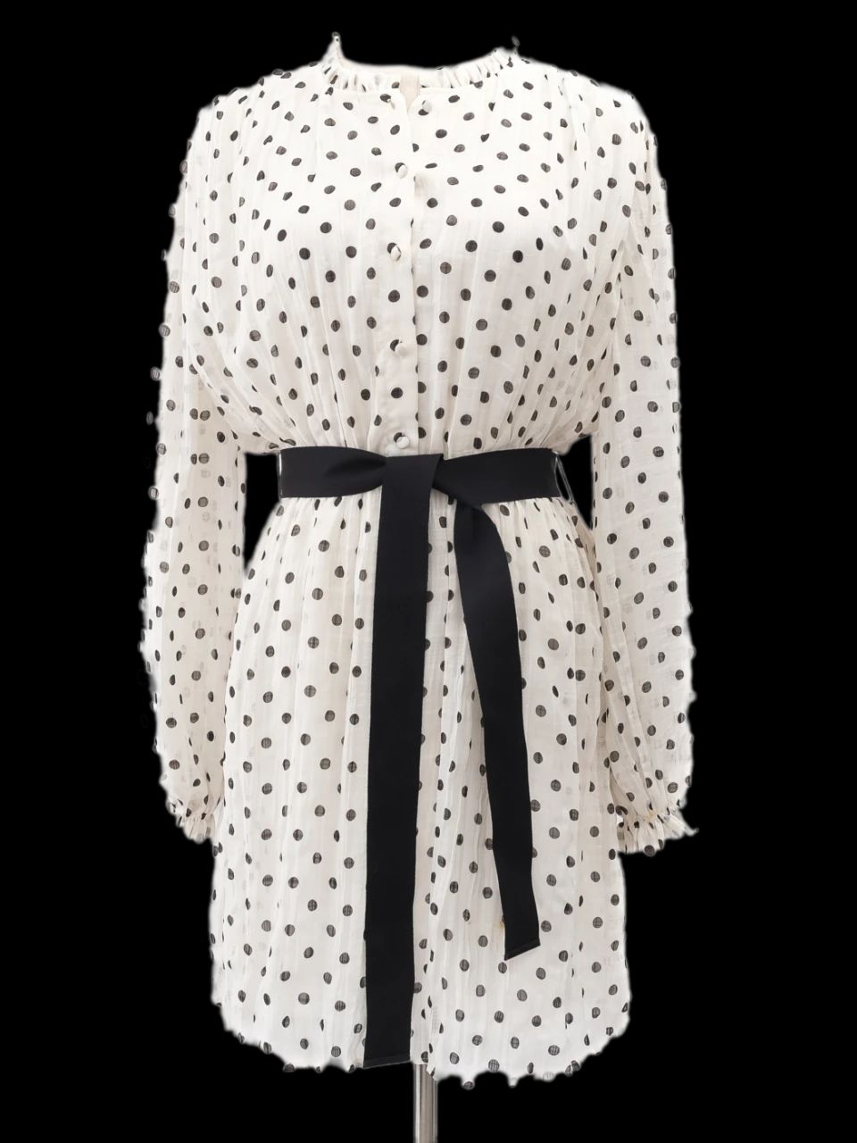 Excellent Maje White Polka Dot Dress Size S with Belt