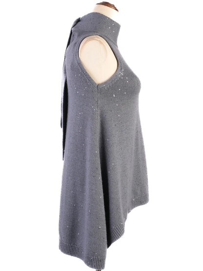 NEW Brunello Cucinelli Blue Silk Sleeveless Turtleneck Sweater S