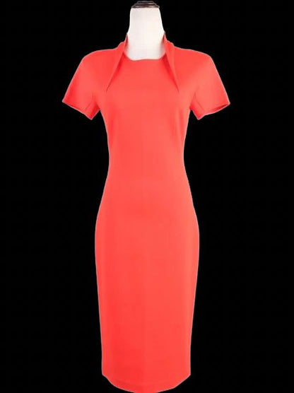 Excellent St. John Red Viscose Dress Size S with Structured Collar