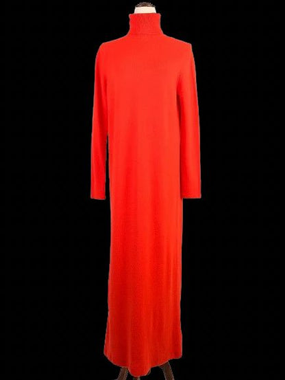 Excellent Allude Wool Long Sleeve Bright Orange Turtleneck Dress Size M