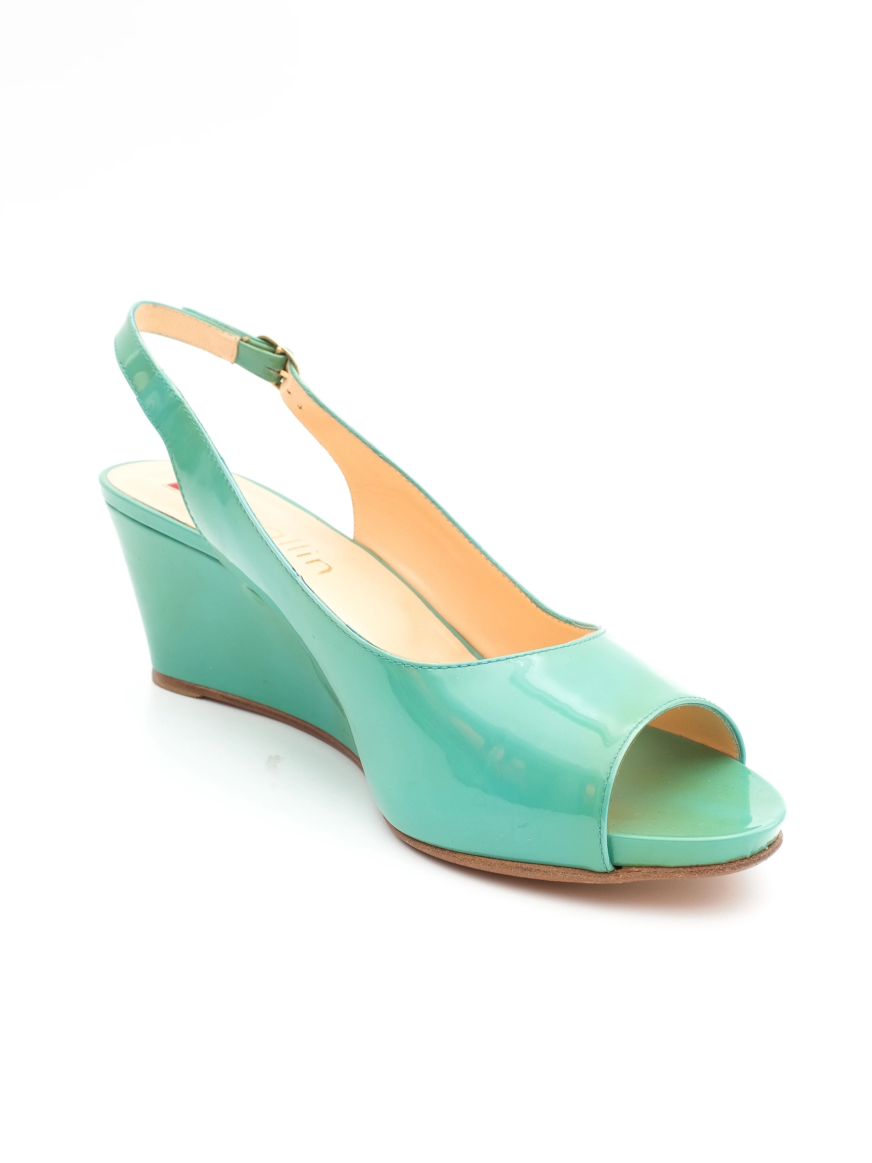 NEW Ballin Blue Leather Wedge Sandals Size 41 with Gold Hardware