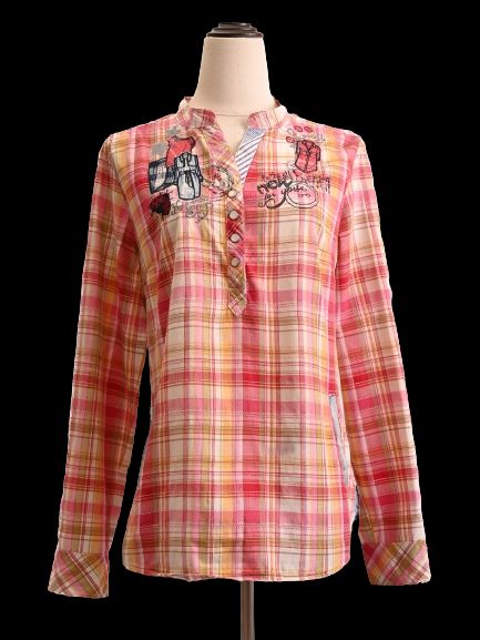 EXCELLENT Desigual Plaid Long-Sleeve Shirt Mixed Colors Size L