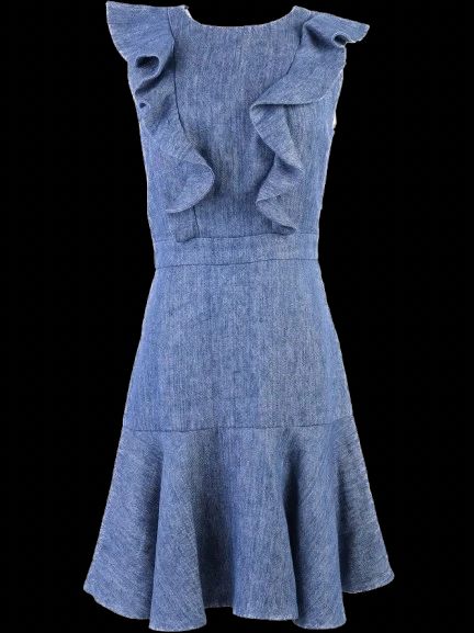 Excellent Manoush Blue Wool Dress Size S with Ruffle Details