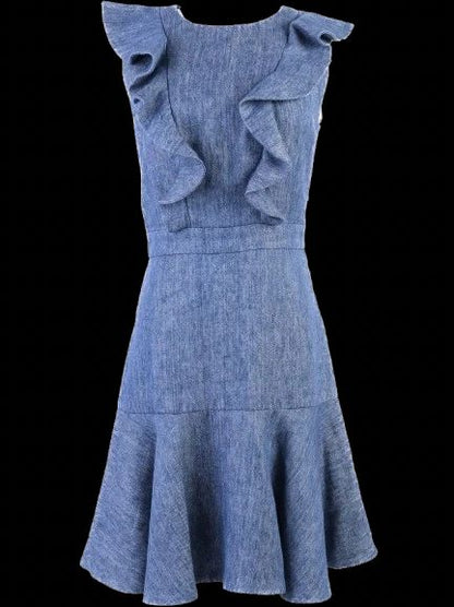 Excellent Manoush Blue Wool Dress Size S with Ruffle Details