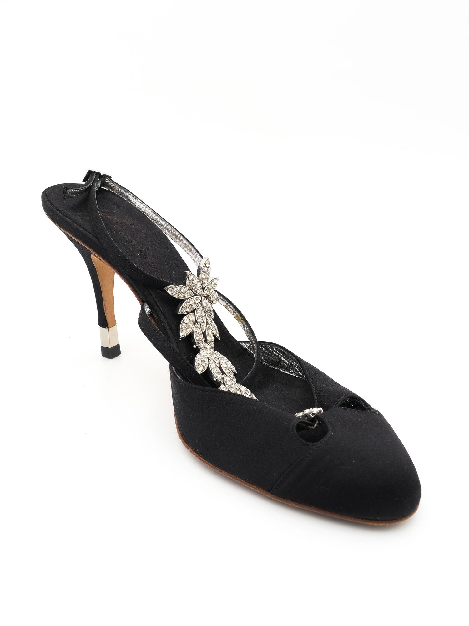 Excellent Vicini Black High-Heeled Stiletto Shoes with Rhinestones Size 40
