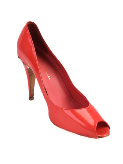 Excellent Chanel Red Leather High-Heeled Shoes Size 37.5