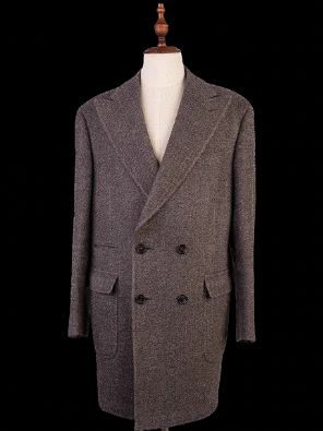 Excellent Feru Gray Wool Double-Breasted Overcoat for Men