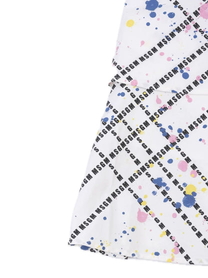 Excellent MSGM Kids Dress White Cotton Grid Pattern Size 12