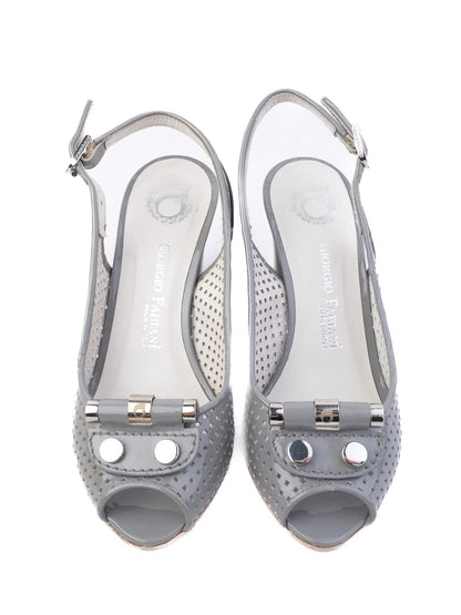 Excellent Giovanni Fabiani Gray Leather Slingback High Heel Shoes Size 35