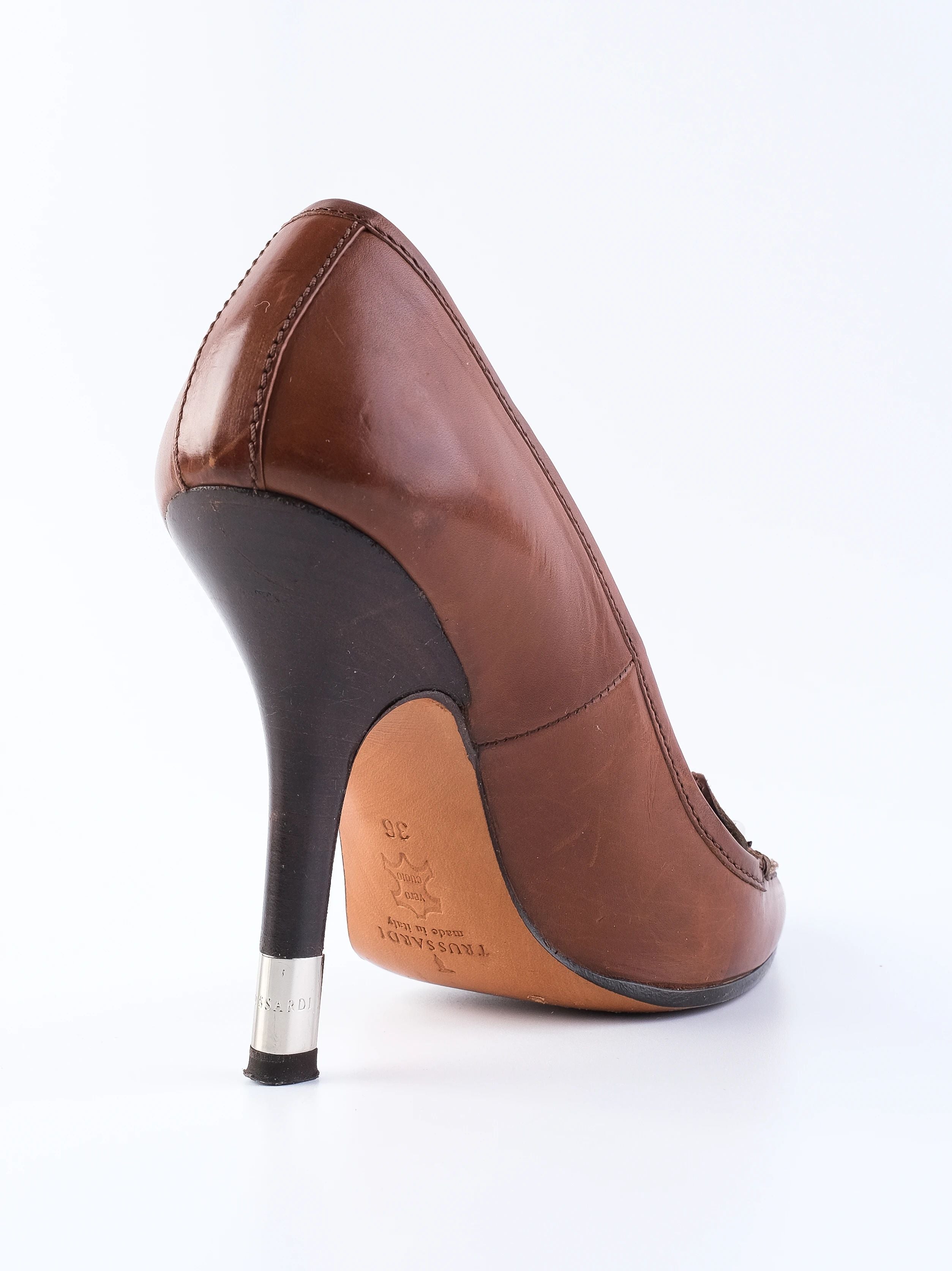 Excellent Trussardi Orange Leather High-Heeled Loafers Size 36