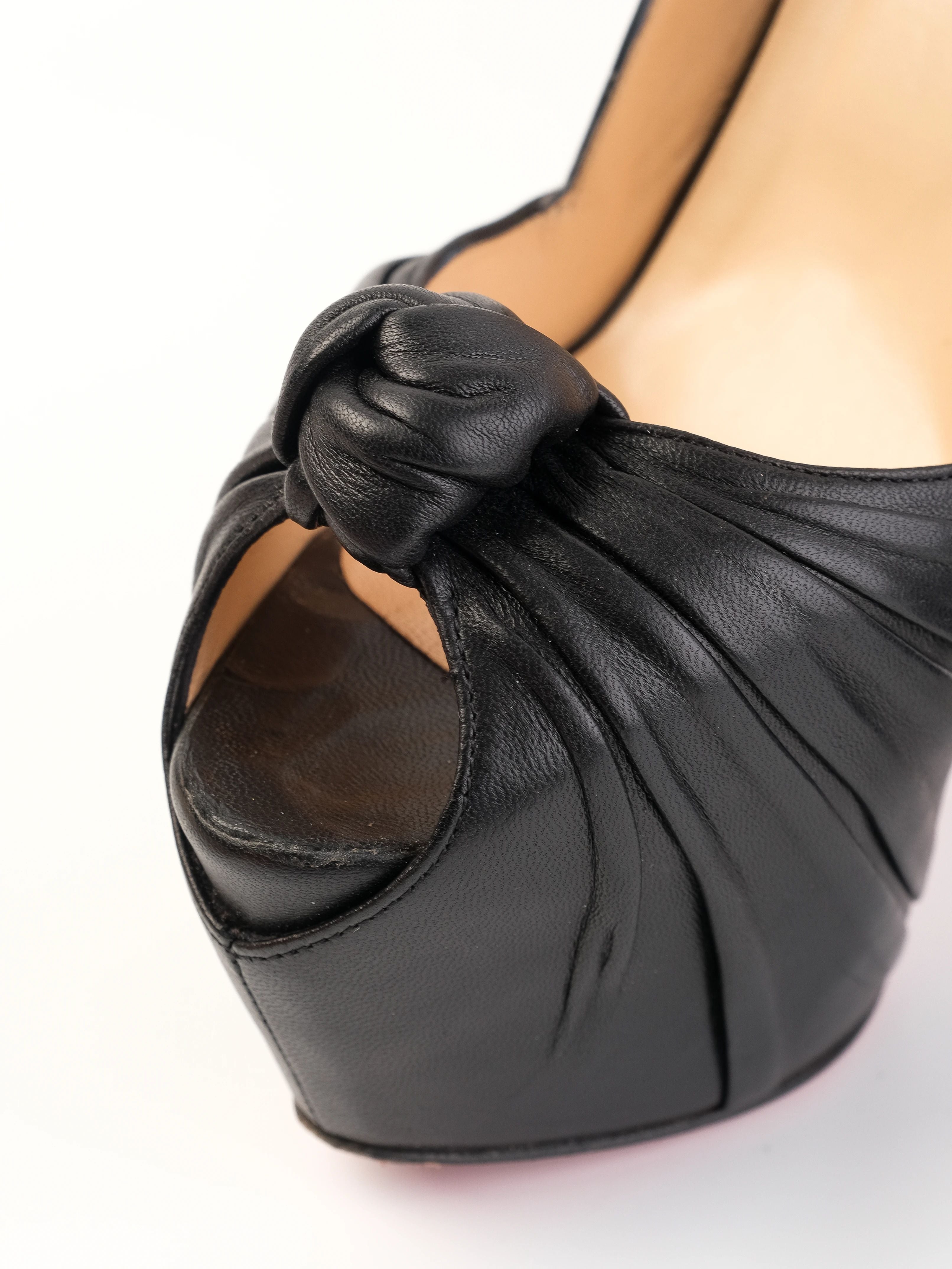 Excellent Christian Louboutin Black Peep-Toe Slingback Heels Size 38