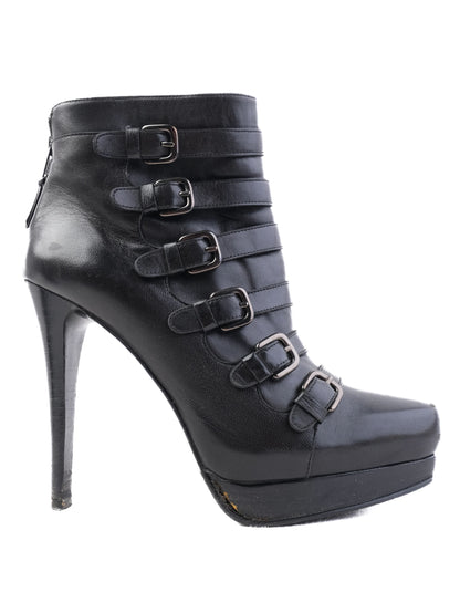 Excellent Stuart Weitzman Black Leather High-Heeled Ankle Boots Size 38