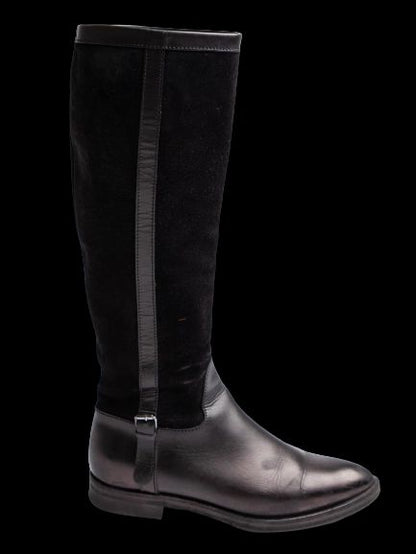 Good Giorgio Armani Black Leather Knee-High Boots with Buckle Detail