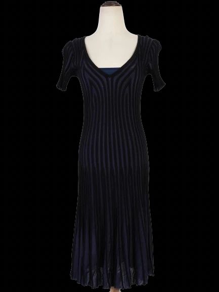Excellent Kenzo Blue Viscose Dress Size M with Flared Skirt
