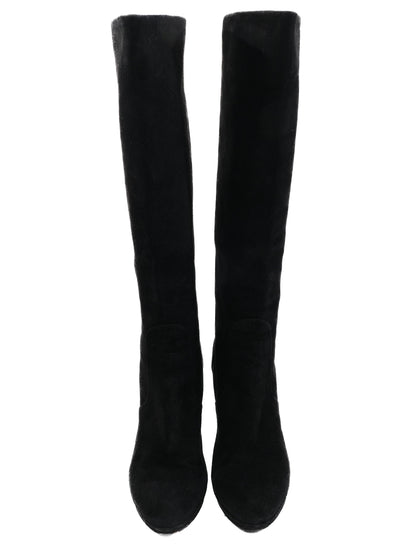 Good Salvatore Ferragamo Black Leather Knee-High Stiletto Boots Size 38.5