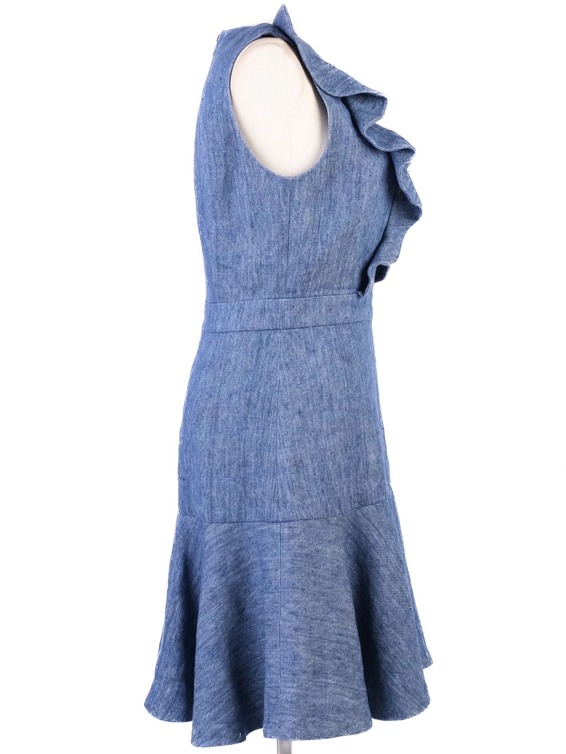 Excellent Manoush Blue Wool Dress Size S with Ruffle Details