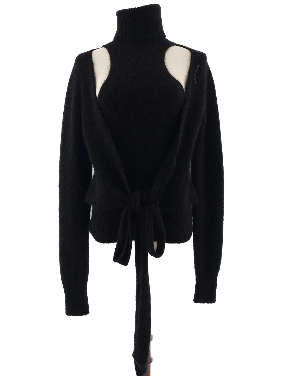 Excellent Ganni Black Wool Turtleneck Sweater Size S with Cutouts