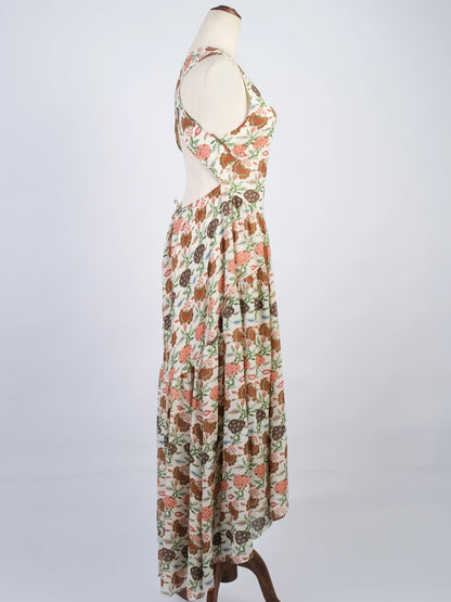 Tory Burch Floral Maxi Dress Silk Sleeveless Size S Excellent