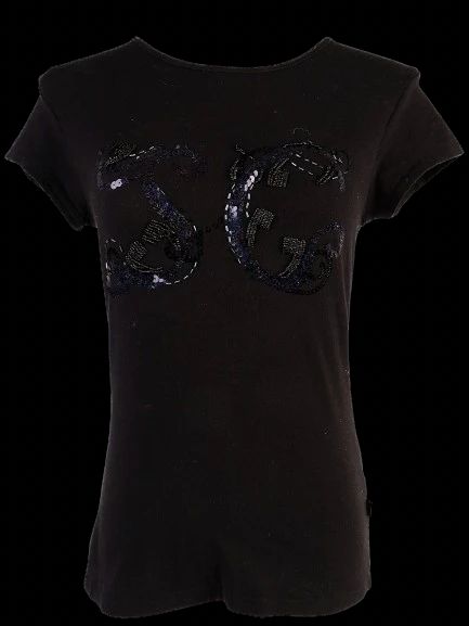 Just Cavalli Black T-Shirt XS with Sequin SG Embellishments