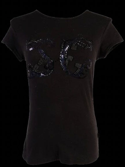 Just Cavalli Black T-Shirt XS with Sequin SG Embellishments