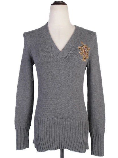 Excellent Ralph Lauren Gray V-Neck Sweater Women Cotton Size M