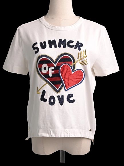 Excellent Tommy Hilfiger White Cotton T-Shirt XS Summer of Love Design