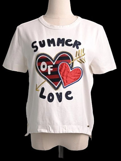 Excellent Tommy Hilfiger White Cotton T-Shirt XS Summer of Love Design