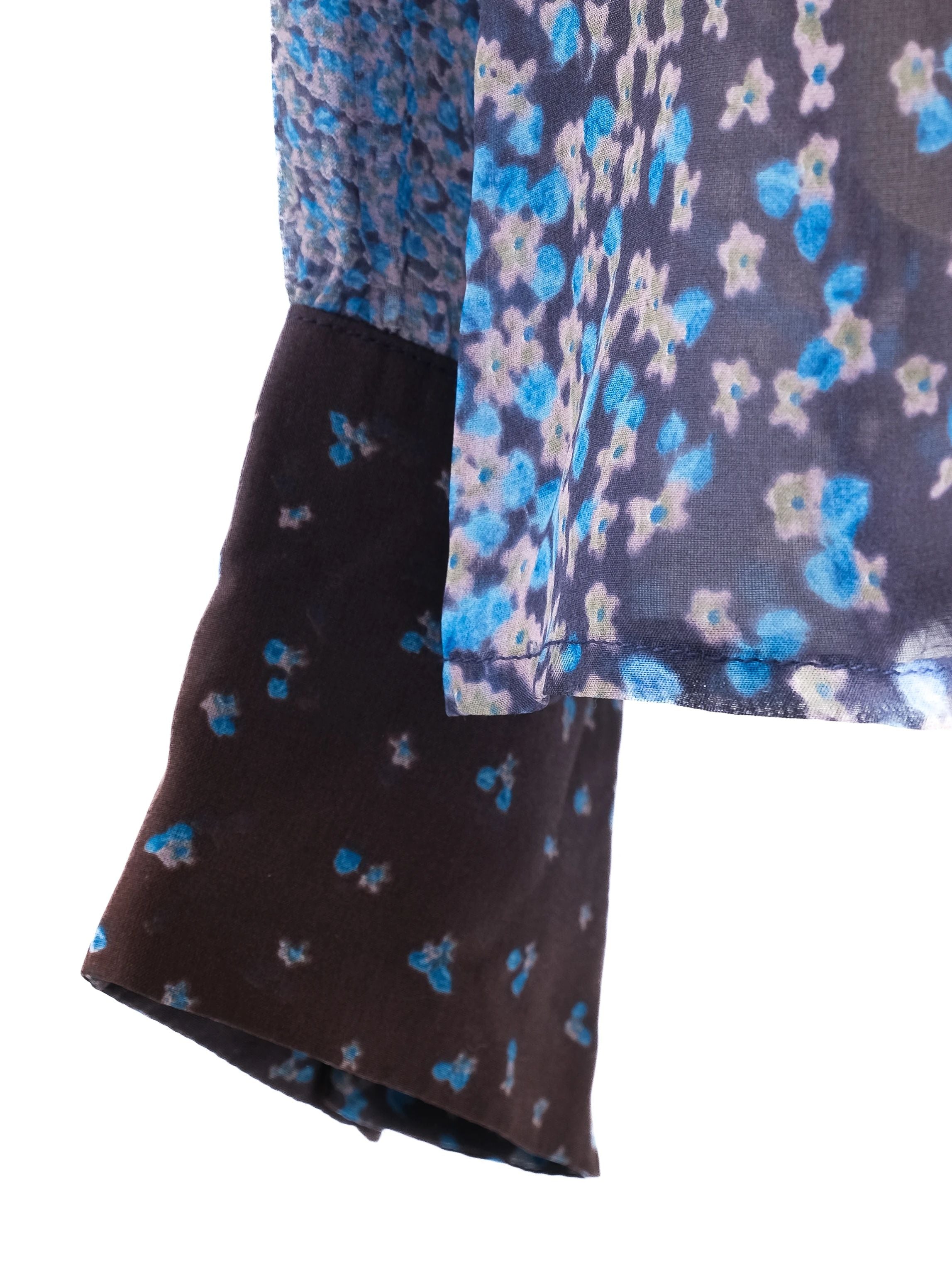 Class Roberto Cavalli Sheer Floral Blouse Blue Silk Size L Excellent
