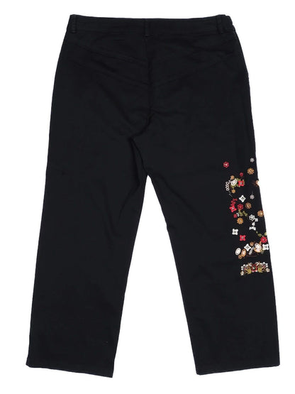 Excellent Dolce Gabbana Black Denim Jacket with Floral Embroidery