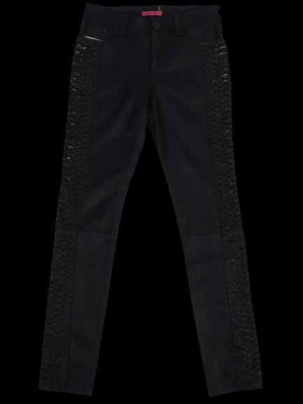 NEW Alice+Olivia Black Leather Pants with Beadwork Size M