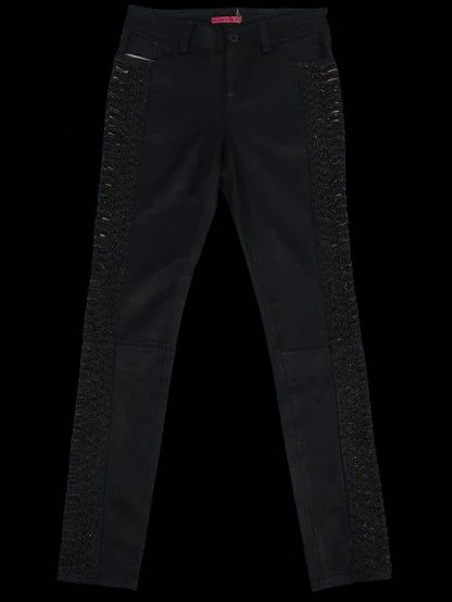 NEW Alice+Olivia Black Leather Pants with Beadwork Size M